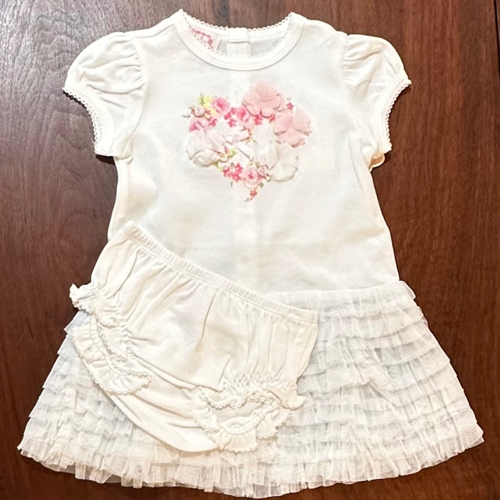 NWT Baby Biscotti Dress w/bloomers Girls 24m Ivory w/White & Pink Heart